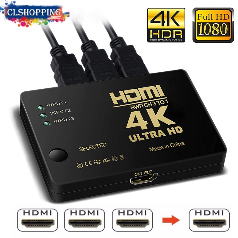 4k 2K 3x1 HDMI Splitter HD 1080P Video HDMI Switcher อะแดปเตอร์ 3 อินพุต 1 เอาท์พุตพอร์ต HDMI Hub สําหรับ Xbox PS4 DVD HDTV PC แล็ปท็อปทีวี