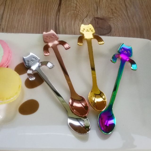 พร้อมส่งในไทย​ ช้อนกาแฟ​สแตนเลส​รูป​แมว​ แมวเกาะ​แก้ว​ได้​