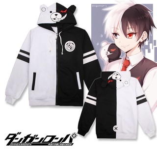 เสื้อแจ็กเก็ตคอสเพลย์ Monokuma แต่งซิป ลายการ์ตูนหมี มีสีดํา สีขาว สําหรับชาย และหญิง