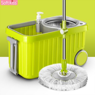 Softkiss ชุดถังปั่น Spin Mop ถังปั่นไม้ม็อบสแตนเลส ถังปั่นสแตนเลส พร้อมผ้าม็อบไมโครไฟเบอร์ ไม้ถูพื้น ไม้ถู ไม้ม็อบ