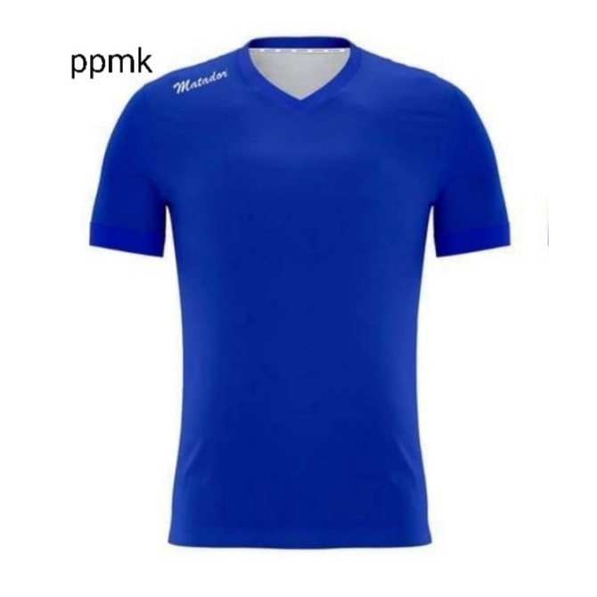 เสื้อกีฬาสีพื้นคอวีสีน้ำเงินใช้สำหรับการออกกำลังกาย วิ่ง ผ้ายืดโพลีเอสเเตอร์พร้อมส่ง
