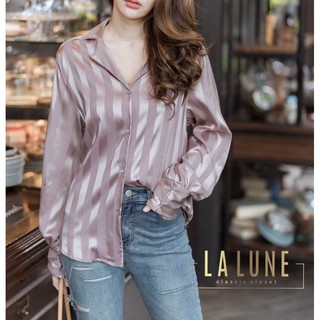 🌟LALUNE🌟เสื้อผู้หญิง เสื้อเชิ้ตลายทาง 16 สี ผ้าซาติน สไตล์เกาหลี ทรงสวย ผ้านิ่ม ใส่สบาย สาวอวบใส่ได้