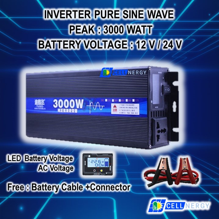 อินเวอร์เตอร์ pure sine wave inverter 3000 watt (พร้อมส่ง) TUGEE / DA ออฟกริด// 12 Vdc to 220Vac// 2