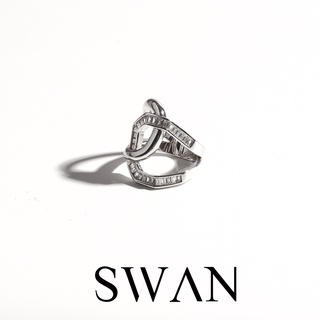 SWAN - Lara Cross Baguette Cross Ring แหวนเงินแท้ ดีไซน์ไขว้ ฝังเพชรเหลี่ยม cubic zirconia คิวบิกเซอร์โคเนีย