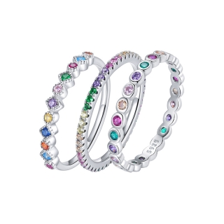 Bamoer Authentic Silver 925 Rainbow Zircon Stackable Band Finger Ring Jewelry For Women & Girls Fit Gifts SCR714