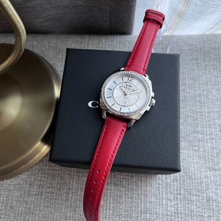 🆕️นาฬิกาผู้หญิงCoach Boyfriend Red Strab Silver Dial Crystal 14503855