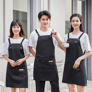 ผ้ากันเปื้อน ผ้ากันเปื้อนทำอาหาร กันน้ำ ผ้ากันเปื้อนร้านกาแฟ สีพื้น Apron ผ้าฝ้ายแท้ ลายF 🔥พร้อมส่ง🔥