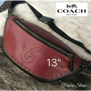 คาดอก 13" ใบใหญ่ COACH WARREN BELT BAG WITH SIGNATURE MOTIF AND STUDS คาดอกผู้ชาย (ready)