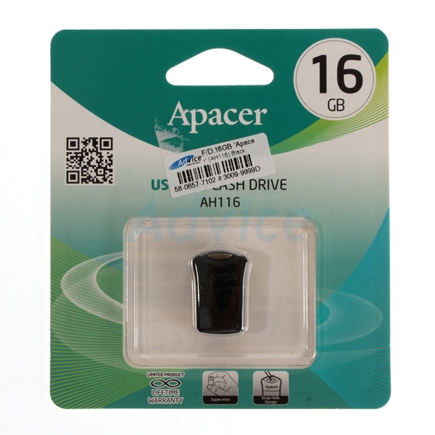 Apacer แฟลชไดร์ฟ 16GB (AH116) Black ของแท้
