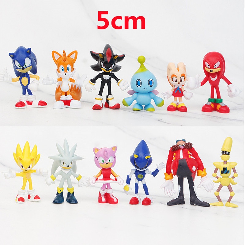 12ชิ้น/1เซ็ตเกมพีวีซีแอ็คชั่นสําหรับโซนิคเม่นแฟนรุ่นของสะสมเค้ก ที บน ตกแต่งตุ๊กตาเด็กของเล่นของขวัญวันเกิด