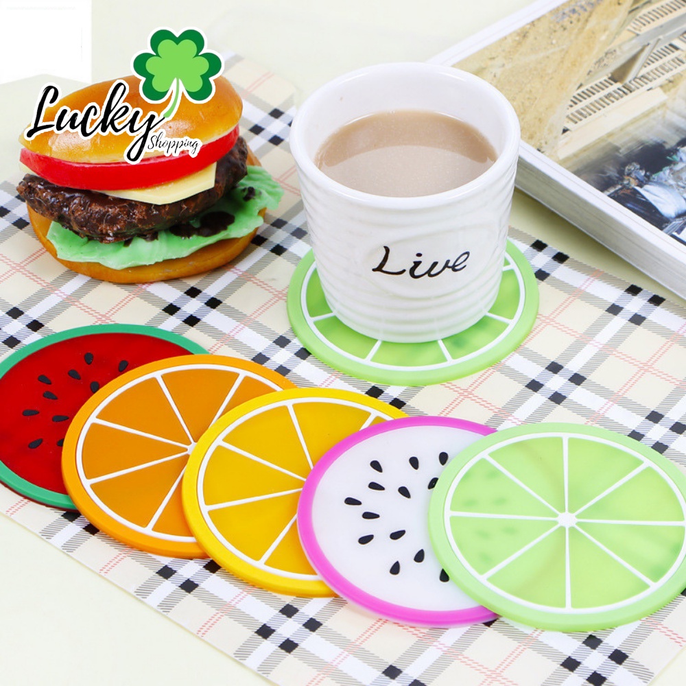 Luckyshop ซิลิโคนรองแก้ว แผ่นรองแก้วรูปผลไม้ มีให้เลือก6ลาย
