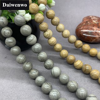 Wood Grain Beads ลายไม้ลูกปัดหินรอบ 8 10 มิลลิเมตรพลอยหลวม Spacer DIY เครื่องประดับขายส่ง