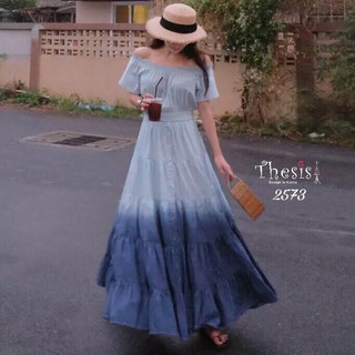 Korea Off-shoulder Bleach 2-tone Dress