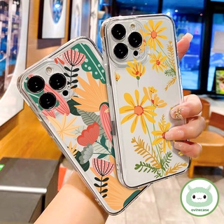 Yellow New Flower Pattern Case For iPhone 14 11 12 13 Pro 11Pro Max X XR XS MAX 6 6s 7 8 Plus Shockproof Transparent Soft Case
