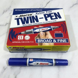 ปากกาเคมี 2 หัว ตราม้า Horse Twin-Pen ปากกามาร์คเกอร์ ปากกา permanent  (กล่อง 12 ด้าม)