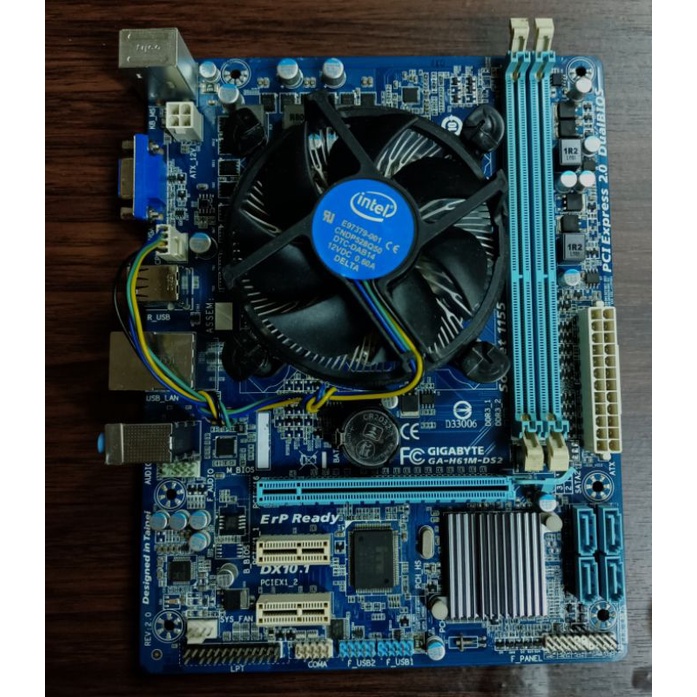 main board gigabyte h61m-ds2+cpui3-2100+sinkพัดลม