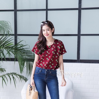 TP154-เสื้อยืดแขนสั้นลายชบาจุด(**ไซส์ใหญ่ขึ้น**)