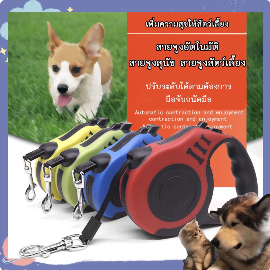 PP-178 สายจูงสุนัข 3ม./5ม. แบบยืดหด ระบบเบรคอัตโนมัติ ปรับความยาวได้ สายจูงสัตว์เลี้ยง สะดวก สายจูงอัตโนมัติ พร้อมส่ง