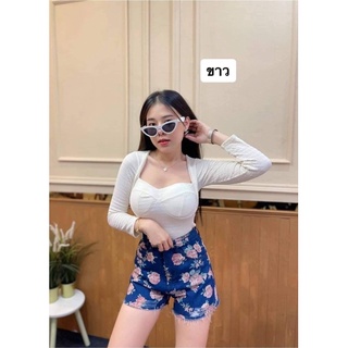 👚sopa_shop👚พร้อมส่งเสื้อคอเหลี่ยม เสริมฟองน้ำ