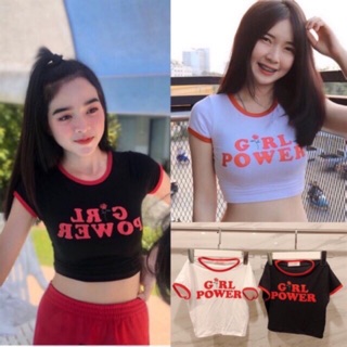 ♦️พร้อมส่ง♣️เสื้อครอปสั้น สกรีนไฟ