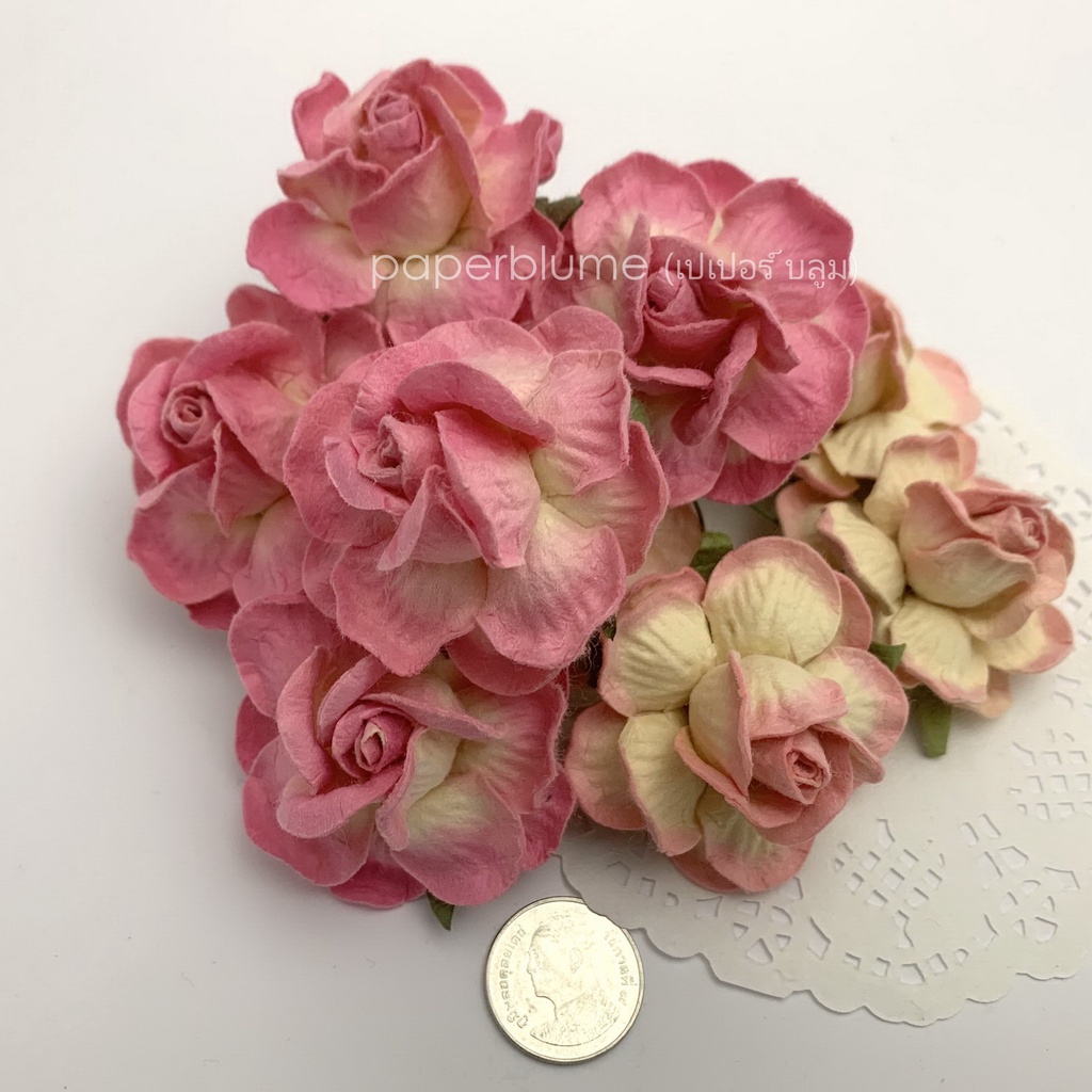 50mm/ 5 ซม /2 นิ้ว ดอกไม้กระดาษสา งานประดิษฐ์ งานแต่ง Mulberry Paper Flowers กุหลาบทะเลทราย ใหญ่ (40-ชมพูแชมเปญ)