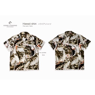 เสื้อฮาวายลายปลาชะโด.ปลากระสูบ.Tropical Hawaii