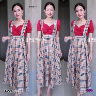 👗Pfashion [ส่งไว!!🚛] P9083 Set เอี๊ยมกระโปรงลายบลูเบอร์รี่ + เสื้อคอวี Blueberry print bib skirt set + V-neck