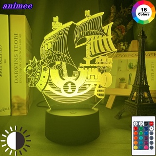 โคมไฟข้างเตียง รูปอนิเมะ ONE PIECE Thousand Sunny Ship 3D ชาร์จ USB ของขวัญสุดเท่ สําหรับตกแต่งห้องนอน