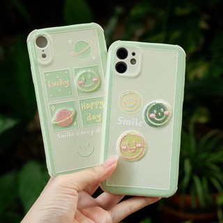 🔅เคสหนังลาย lucky เขียว / เคสหนังลาย smile เขียว 📱i7,7+,8,8+,x,xs,xr,xsmax,11,11pro,11promax,SE2