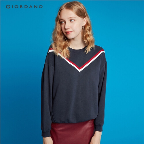 GIORDANO WOMEN Contrast color crewneck loose sweatshirt 05329780