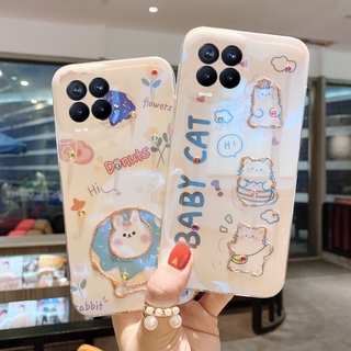 Casing Realme 7 5G Realme 8 5G C25Y C21Y C21 C25 C25s เคส Soft Case Rhinestone Glitter Phone Case Cute Cat and Rabbit Cartoon Blu-ray Back Cover เคสโทรศัพท