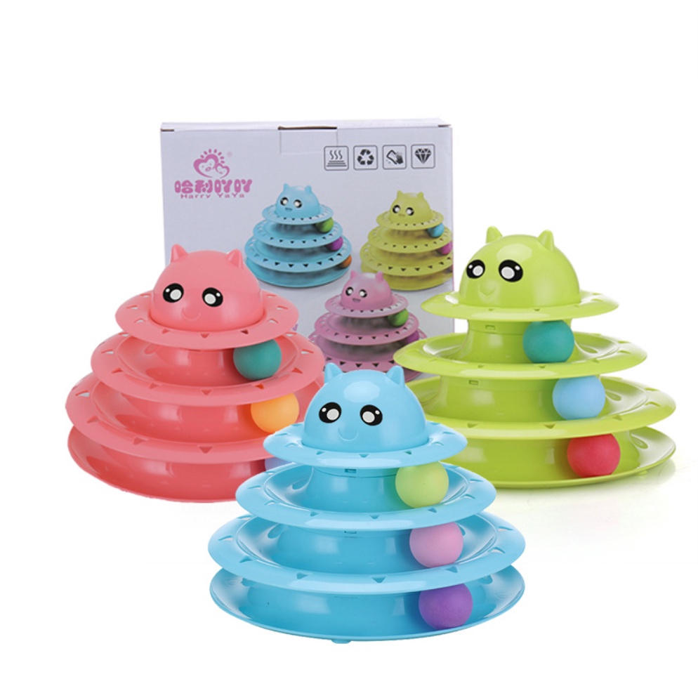 PP-116 ของเล่นแมว รางบอลสำหรับแมว 3ชั้น พร้อมลูกบอลคละสี ของเล่นสัตว์เลี้ยง สุนัข หมา Cat play plate ⭐️พร้อมส่ง⭐️