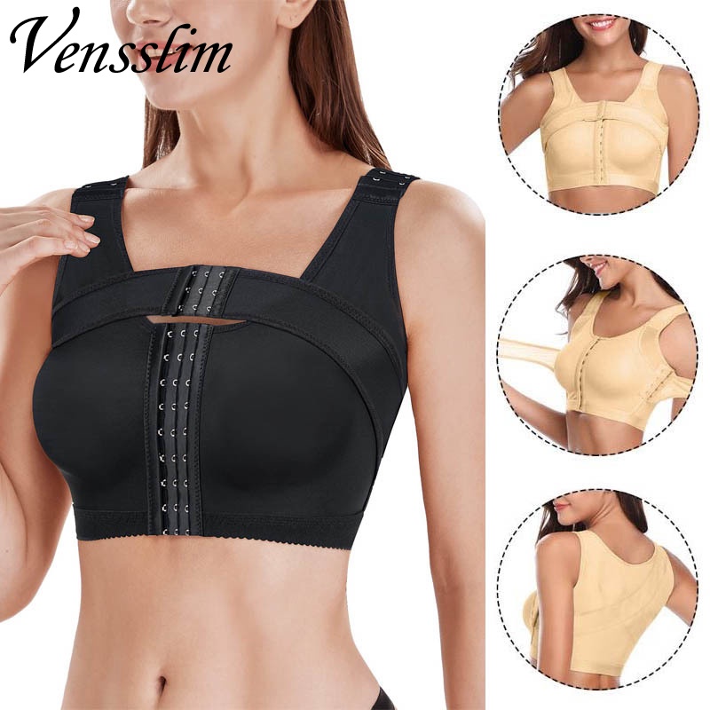 Vensslim ผู้หญิงด้านหน้าเต้านมสนับสนุน Push Up Bra การบีบอัด Body Shaper ปรับตะขอ Breast Control Shaperwear