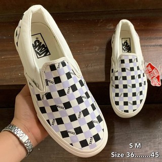 🛒มีเก็บเงินปลายทาง😍vans slip on(ตารางขาวดำ/ขอบดำ)🛵💨