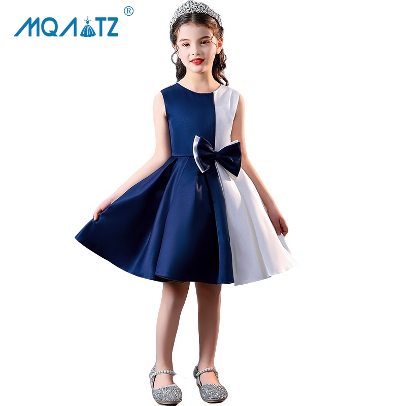 Mqatz ฤดูร้อนเด็กสีเย็บชุดสําหรับสาวเด็กเครื่องแต่งกาย Bowknot Party ชุดเจ้าหญิงหญิงชุดราตรี Vestido แขนกุดเสื้อผ้า 3-10 ปี L5245