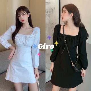 Giro เดรสทรงฝรั่งเศษแขนยาว  สวยหรูดูแพง ใส่ไปคาเฟ่ถ่ายรูปชิคๆ กระโปรงสั้นเหนือเข่า 8815
