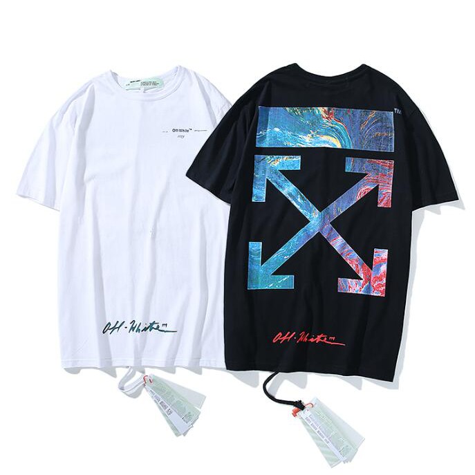 เสื้อสาวอวบ - แฟชั่นพิมพ์ OFF-WHITE เสื้อยืดผ้าฝ้าย