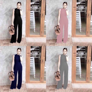ME5184 จั้มสูทขายาว คอเต่า แขนกุด มีซิปหลัง ทรงเข้ารูป สวยพอดีตัว ขาบานนิดๆ เนื้อผ้าซ่าร่าเป๊ะเว่อร์