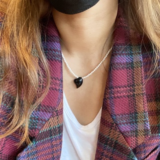 🇰🇷byyum🇰🇷 Handmade products in Korea [pearl and onyx heart necklace]