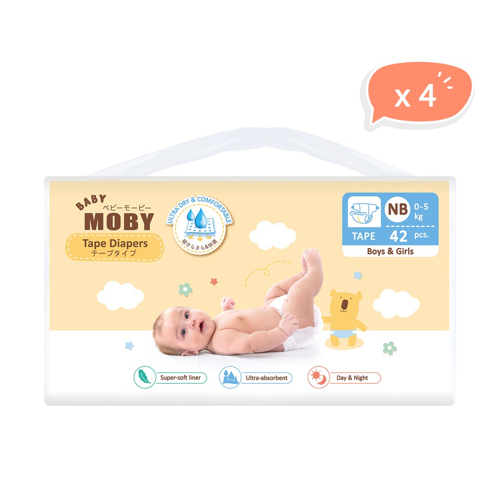 เบบี้ โมบี้ ผ้าอ้อมสำเร็จรูป ชนิดเทป ไซส์ Newborn (Diaper Tape Newborn) ยกลัง 4 ห่อ