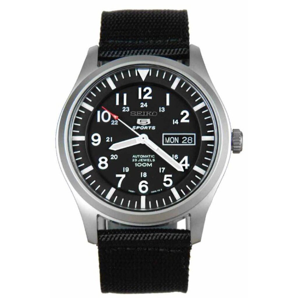 Seiko 5 Sport Automatic นาฬิกาข้อมือผู้ชาย Black สายผ้า รุ่น SNZG15K1