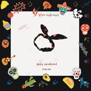 21August.Baby Viva Halloween Bow Headband โบว์คาดผมเด็ก ลายฮาโลวีน ผ้าเปลือกไม้ธรรมชาติ