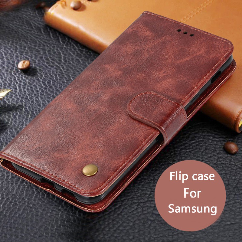 Samsung A6 A8 Plus 2018 A9 J2 Core J8 J2 Pro Case Soft TPU PU Leather Cover Shockproof Flip Phone Cases