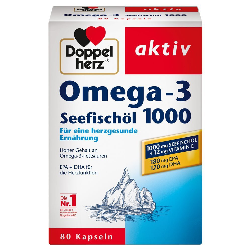 โอเมก้า3,น้ำมันปลา,น้ำมันตับปลา Doppelherz Omega-3 Seefischöl 1000 Kapseln 80  capsules  จากเยอรมัน