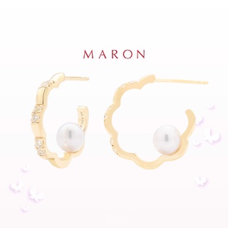 MARON - Happy Lining Pearl Earring เงินแท้925 ชุบ Beige Gold