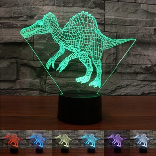 Indoraptor โคมไฟตั้งโต๊ะ LED รูปไดโนเสาร์ 3D ไล่โทนสี 7 สี USB