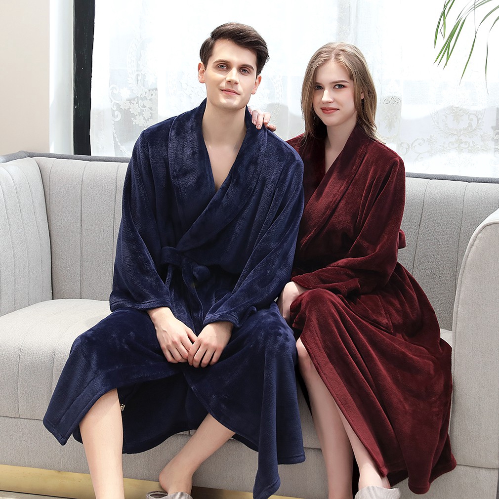 Mens Plush Fleece Robe - Warm Soft Shawl Bathrobe Coat Pajamas Spa Bath ...