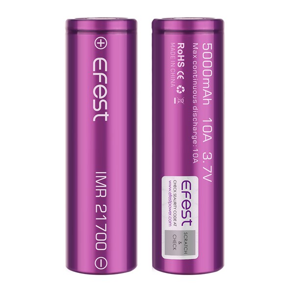 (2ก้อน)ถ่านชาร์จEfest IMR 21700 5000mAh 10A 3.7V ถ่านชาร์จคุณภาพสูง รับประกัน 3 ปีจากผู้ผลิต