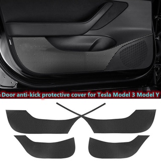 Tesla อุปกรณ์เสริมCarbon Fiber Car Door Anti Kick Film Glove Box Side Edge rotective ad Car Stickers Cover For Tesla M00