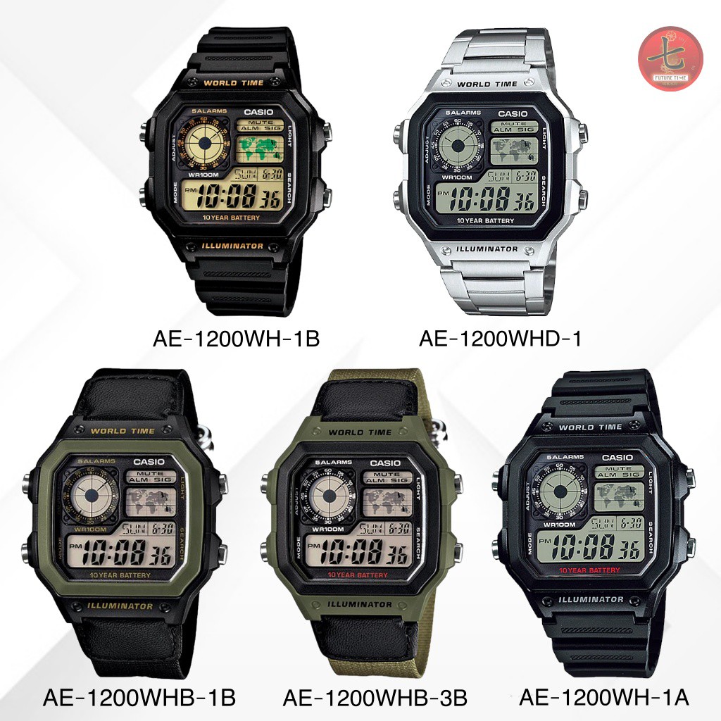 Casio แท้100% นาฬิกาข้อมือชาย สายสแตนเลส บอกเวลาโลก รุ่นAE-1200